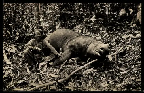 AK Jäger mit erlegtem Nashorn