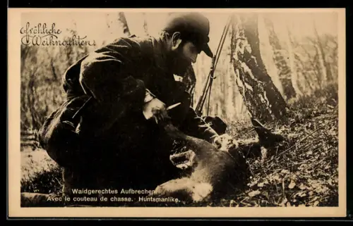 AK Waidgerechtes Aufbrechen, Jäger mit Rehbock