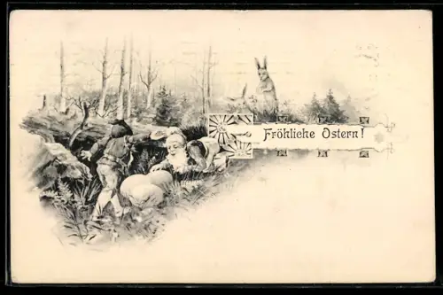 AK Zwerge mit den Ostereiern des Osterhasen