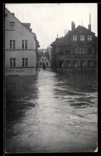 AK Nürnberg, Hochwasser-Katastrophe am 5. Febr. 1909, Am Sand mit Fischergasse