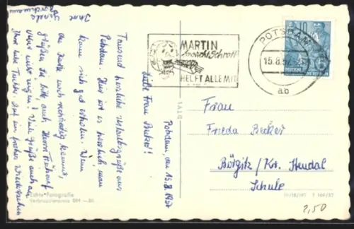 AK Propagandastempel Potsdam, Martin braucht Schrott. Helft alle mit!