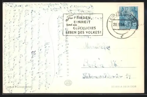 AK Propagandastempel Leipzig, Für Frieden, Einheit und ein glückliches Leben des Volkes!