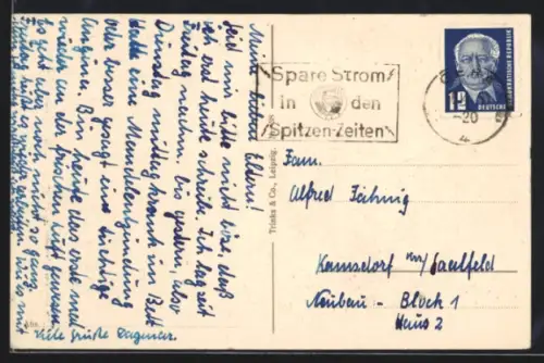 AK Propagandastempel Gera, Spare Strom in den Spitzen-Zeiten!