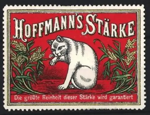 Reklamemarke Hoffmann`s Stärke, Katze mit Pflanzen