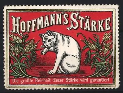 Reklamemarke Hoffmann`s Stärke, Katze und Pflanzenmotiv