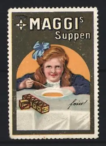Reklamemarke Maggi`s Suppen, Mädchen mit Suppenteller