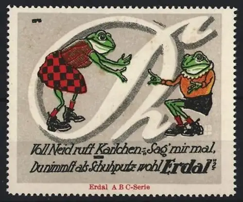 Reklamemarke Erdal Schuhputz, Frösche in Kleidung