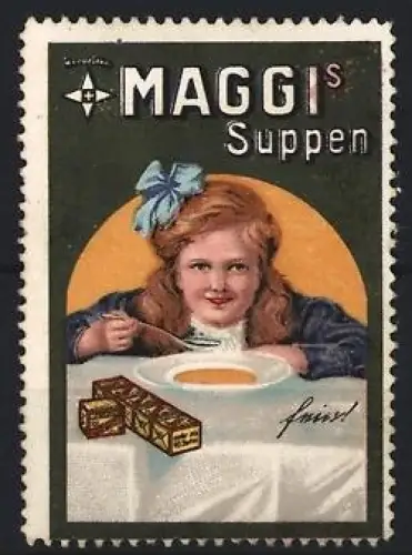 Reklamemarke Maggi`s Suppen, Mädchen mit Suppenteller