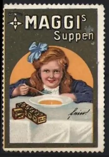 Reklamemarke Maggi`s Suppen, Kind mit Suppe