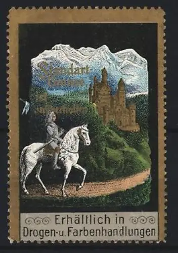 Reklamemarke Standart-Bronze, Ritter und Schloss vor Alpenkulisse