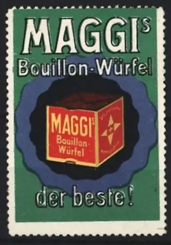 Reklamemarke Maggi`s Bouillon-Würfel, Würfel in Schachtel