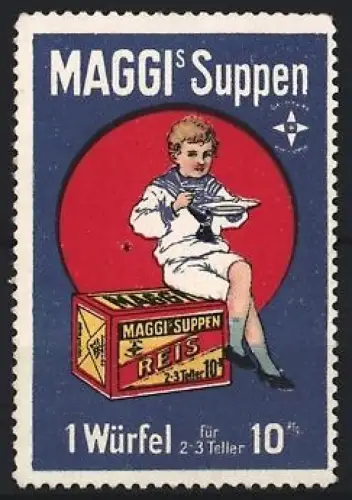 Reklamemarke Maggi, Maggi`s Suppen, Kind mit Schüssel