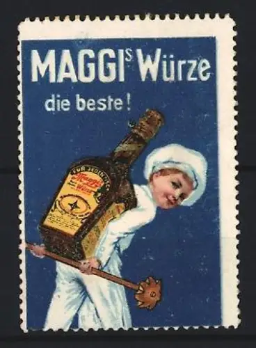 Reklamemarke Maggi`s Würze, Kind mit Flasche