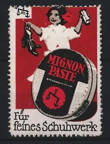 Reklamemarke Mignon Paste, Mädchen mit Schuhen