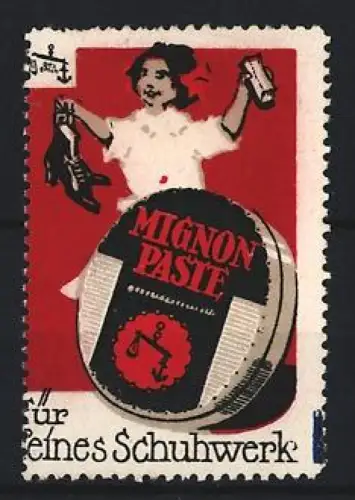 Reklamemarke Mignon Paste, Mädchen mit Schuhen