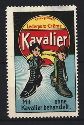 Reklamemarke Kavalier, Vorzüglichste Lederputz-Crème, Gesichter auf Schuhen