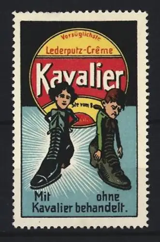 Reklamemarke Vorzüglichste Lederputz-Crème Kavalier, Gesichter in Schuhen