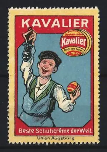 Reklamemarke Augsburg, Kavalier Schuhcréme, Mann mit geputztem Schuh