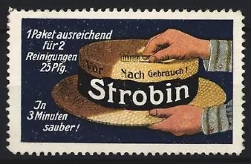 Reklamemarke Strobin, Strohhut und Hutbürste