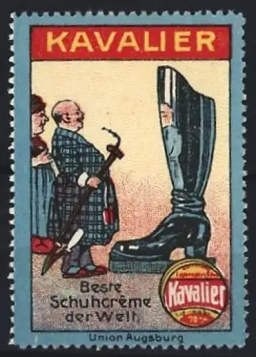 Reklamemarke Union Augsburg, Kavalier Schuhcreme, Schuhpflegemittel, Riesiger Stiefel