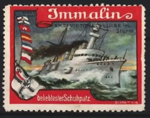 Reklamemarke Immalin, Schuhputzmittel, SMS Victoria Luise im Sturm