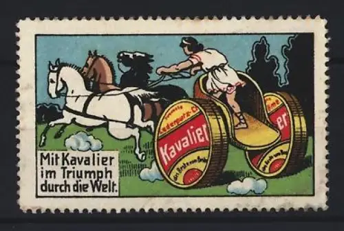 Reklamemarke Kavalier, Schuhputzmittel, Streitwagen mit Kavalier-Dosen als Räder