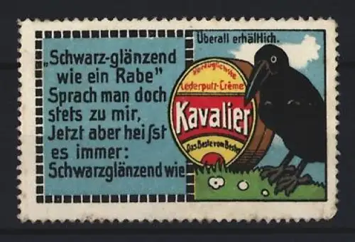 Reklamemarke Kavalier Lederputz-Creme, Schuhputzmittel, Rabe und Dose