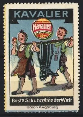Reklamemarke Kavalier Schuhcreme, Schuhpflegemittel, Zwei Kinder mit Stiefeln