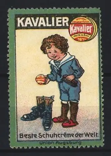 Reklamemarke Kavalier Schuhcreme, Schuhpflegemittel, Kind mit Schuhen