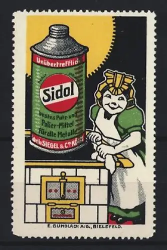 Reklamemarke Sidol, Politur für Metalle, Flasche mit Frau