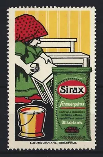 Reklamemarke Siegel & Co., Sirax Scheuerpulver, Reinigungsmittel, Kind mit Stuhl und Eimer