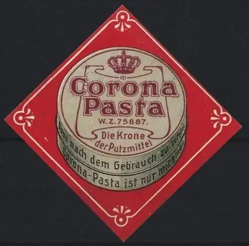 Reklamemarke Corona Pasta, Reinigungsmittel, Krone auf Putzmitteldose