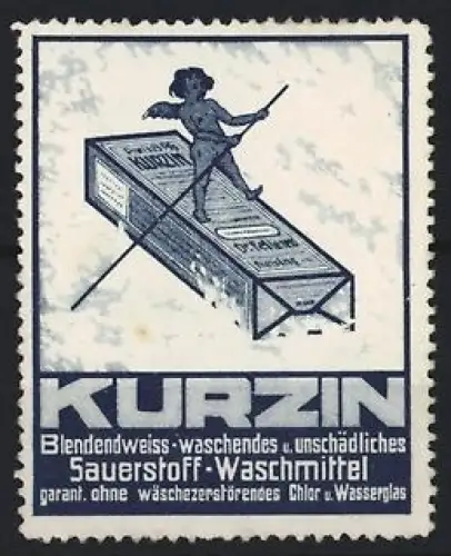 Reklamemarke Kurzin, Waschmittel, Engel auf Waschmittelpaket