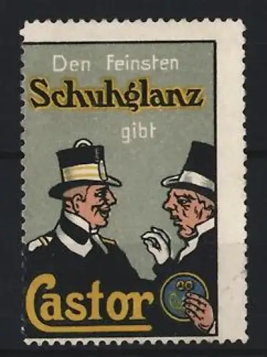 Reklamemarke Castor, Schuhpflegemittel, Zwei Männer im Gespräch