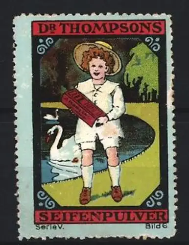 Reklamemarke Dr Thompson, Seifenpulver, Kind und Schwan