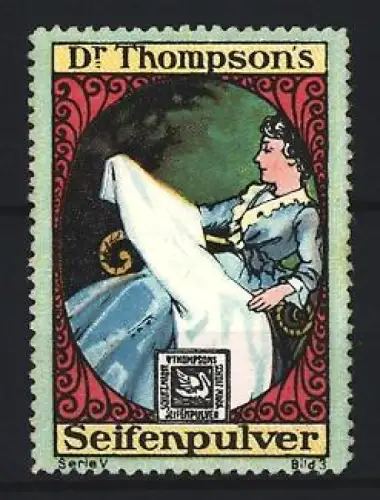 Reklamemarke Dr. Thompson, Seifenpulver, Frau mit Kleid