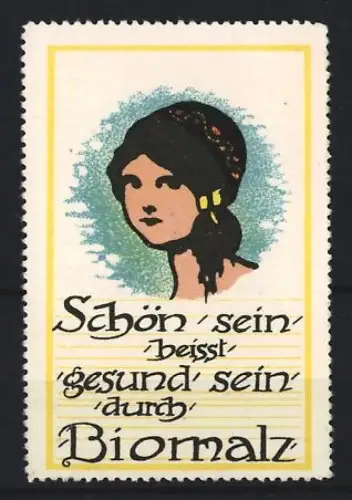 Reklamemarke Biomalz, Kräftigungspräparat, Frau mit Kopftuch