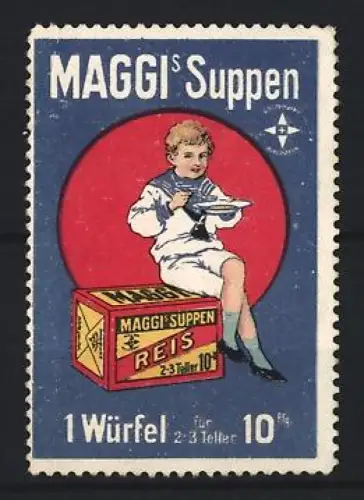 Reklamemarke Maggi, Suppen, Kind mit Suppenschale