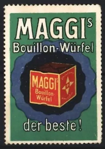 Reklamemarke Maggi, Bouillon-Würfel, Würfel in Schachtel