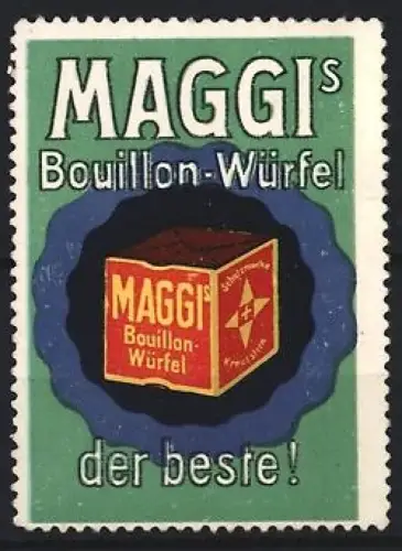 Reklamemarke Maggi, Bouillon-Würfel, Würfel in Schale