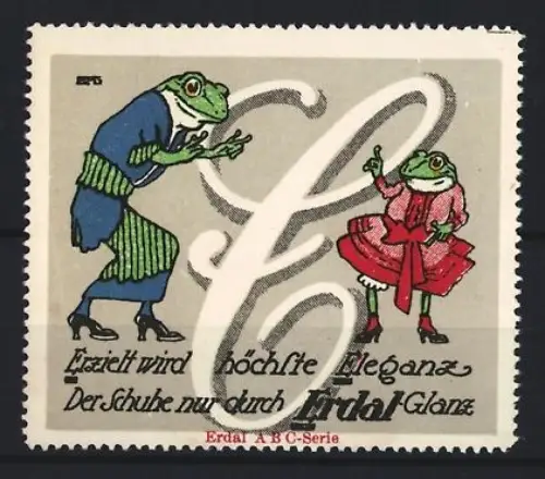 Reklamemarke Erdal, Schuhpflegemittel, Froschpaar in Schuhen