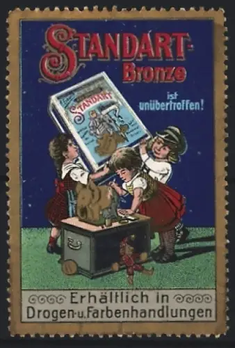 Reklamemarke Standart-Bronze, Vergoldungsmittel, Kinder bemalen einen Spielzeugelefanten