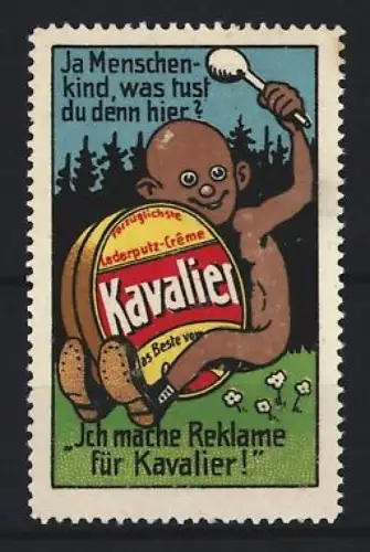 Reklamemarke Kavalier, Lederputz-Crème, Schuhpflegemittel, Kind mit Bürste