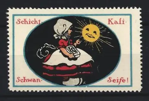 Reklamemarke Schicht, Seife der Marke Kali-Schwan, Sonnenmotiv