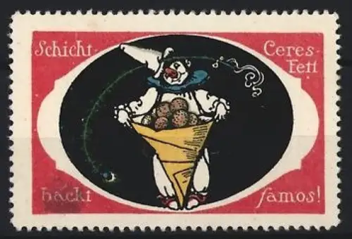 Reklamemarke Schicht, Ceres Fett, Clown mit Gebäcktüte