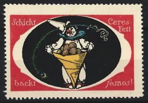 Reklamemarke Schicht, Ceres Fett, Clown mit Gebäcktüte