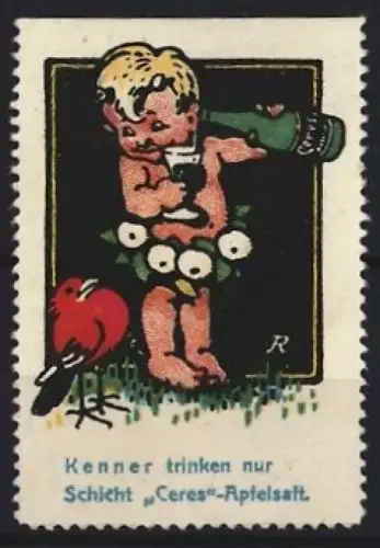 Reklamemarke Schicht, Ceres Apfelsaft, Alkoholfreie Getränke, Kind mit Saftflasche