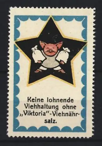 Reklamemarke Viktoria-Viehnährsalz, Viehnahrung, Schwein mit Säcken
