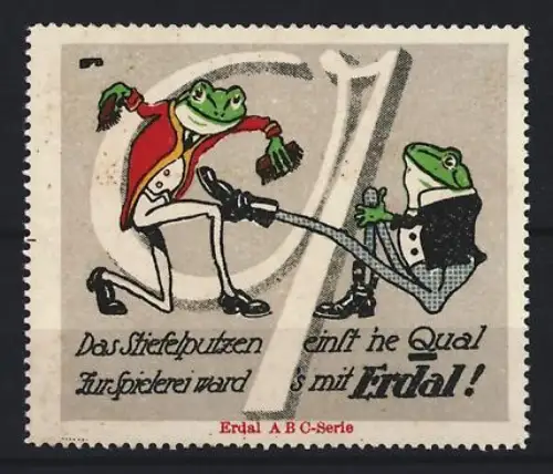 Reklamemarke Erdal, Schuhputzmittel, Frösche im Anzug