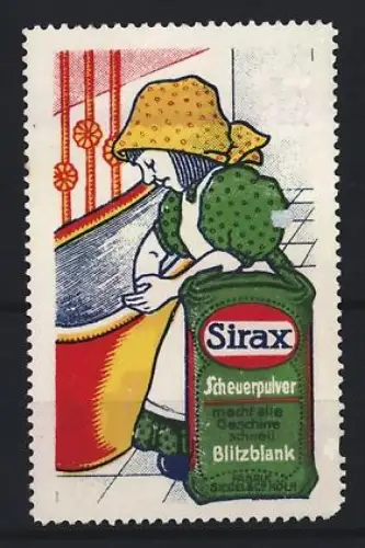 Reklamemarke Köln, Siegel & Co., Sirax, Scheuerpulver, Frau mit Schürze